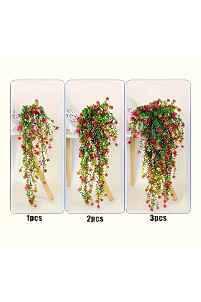 Generic 3PCS Artificial Camellia Hanging Plants – Vibrant Red & Green Foliage...