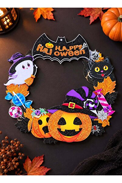 Generic Trentor Halloween Door Hanging Wreath with Ghost Pumpkin Cat and Witc...