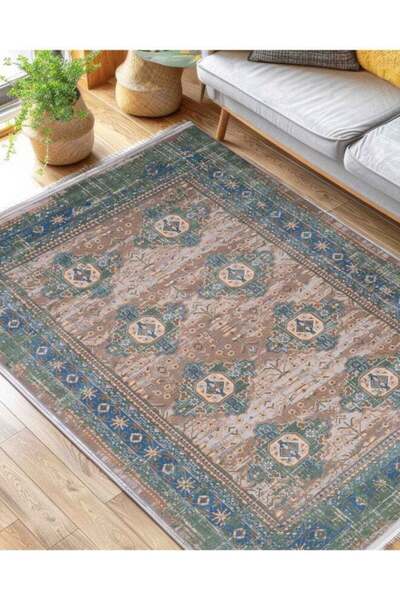 Generic Carpet Woven Rug in Soft Texture | Vintage Aztex Design - Green, Blue...