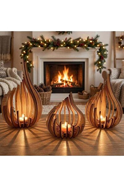 Generic 3-Piece Wooden Candle Holder Set - Modern Minimalist Creative Hollow ...