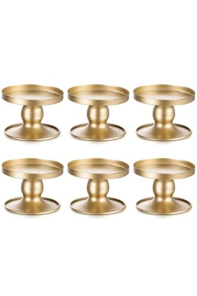 Generic Set of 6 Gold Metal Candle Holders, Small Taper Candlestick with Heav...