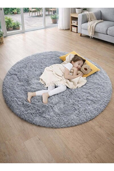 Generic Grey ultra soft fluffy living room circular carpet (diameter 100CM) a...