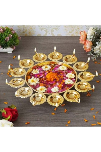Generic Diya Shape Flower Decorative Urli Bowl for Home Handcrafted Bowl for ...