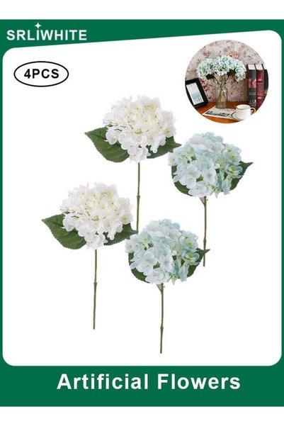 Generic 4PCS Artificial Hydrangea Flowers, Realistic Silk Bouquet, 2 White an...