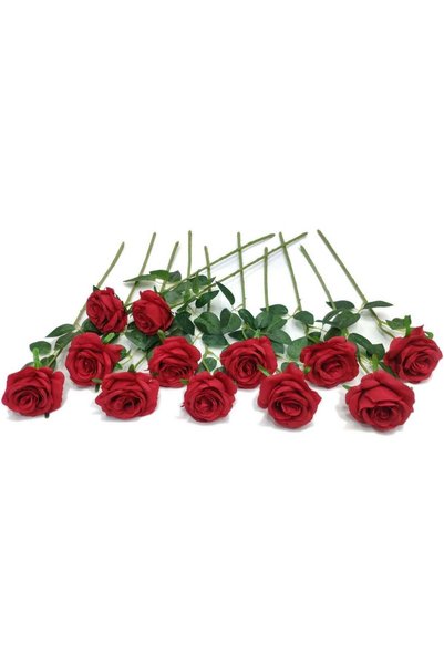 Generic 12 pcs Artificial Red Roses Flowers Long Stem Fake Silk Rose for Home...
