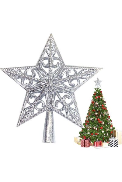 Generic Christmas Tree Topper, 8 Inch Silvery Hollow Star Treetop Topper for ...