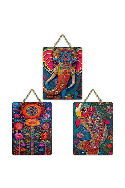 Generic ARS® Artistic Elephant & Fish Designer Wooden Art Decoration Set of 3