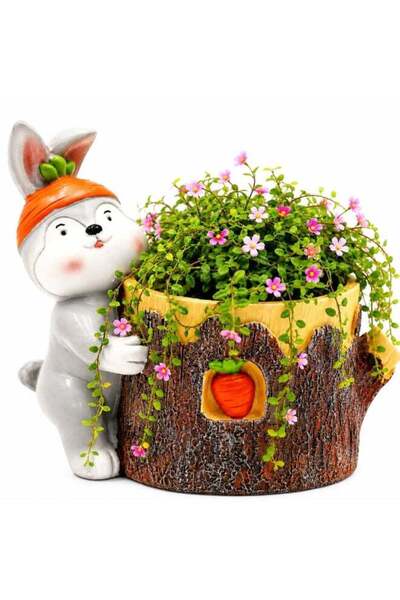 Generic Bunny Succulent Planter, Cute Rabbit Polyresin Flower Pot with Carrot...