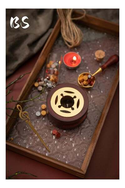 Generic Seven-piece wax seal stamp set | Antique wooden wax seal warmer | Inc...