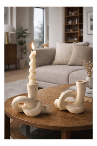 Generic 2pcs Modern Candle Holder Unique Ceramic Candelabra For Living Room M...