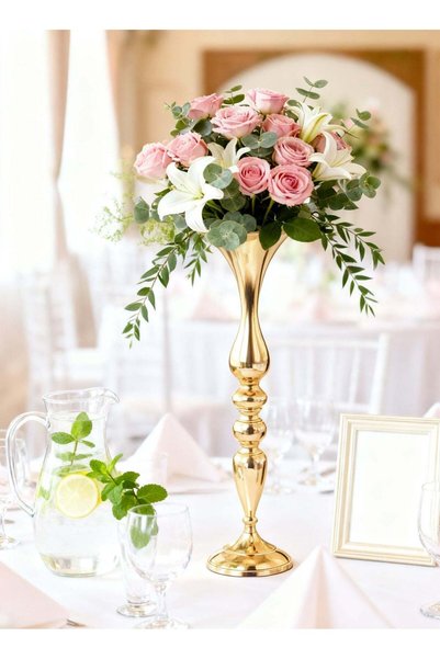 Generic 1PC Gold Metal Pillar Candle Holders, 50 cm Height, Vases for Wedding...