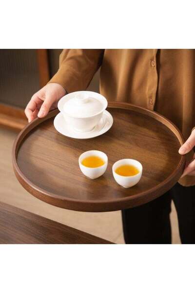 Generic 35cm Walnut Wood Round Serving Tray - Natural Grain for Family Gather...