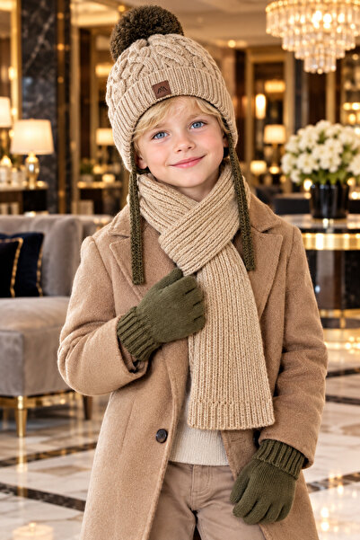OKAVANGO Lux 4-8 Years Old Children's 3-Piece Winter Set: Pompom Beanie, Scar...