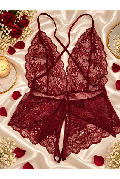 Bordo Özel Bölgesi Açık Babydoll