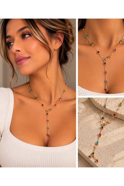 nutika Steel Stone Y Necklace