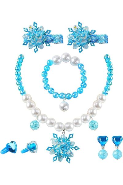 Tazweeq 7Pcs Snowflake Jewelry Set for Girls, Queen Necklace Bracelet Ring Ea...