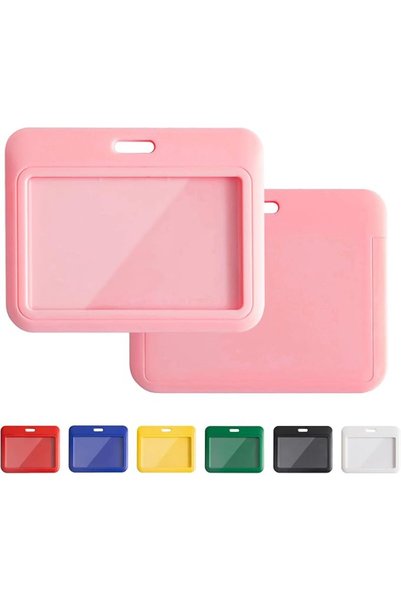 GENERAL 2 Pack Sliding Horizontal ID Badge Holder with Clear Window Pink ID C...