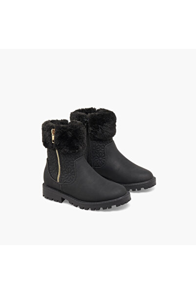 Little Missy Girls Faux Fur Quilted Ankle Boots