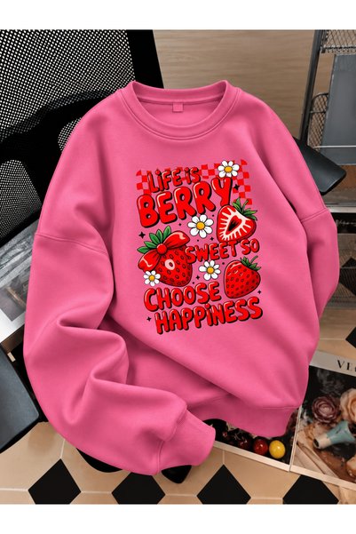 LORVEX Crew Neck Sweatshirt for Girls, Printed 3-Yarn Threaded Winter Sweatshirt