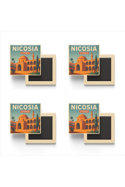 Lefkoşa Kıbrıs - Büyük Han - 4 Adet - Baskılı Buzdolabı Magneti 9x9 cm