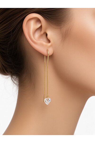 OEM Cercei Lanț Dublu cu Inimioară Cristal – Placați cu Aur 18 K | Threadere ...