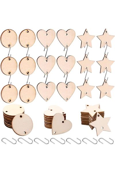 Glarks 240-Pieces 1.5 Inch Wooden Star / Circles / Heart Tags with Holes and ...