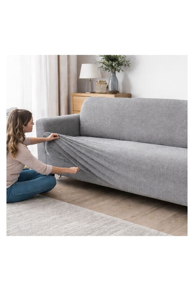 OEM Husă elastică canapea 2 locuri 140–170 cm, gri – întindere 4 direcții pen...