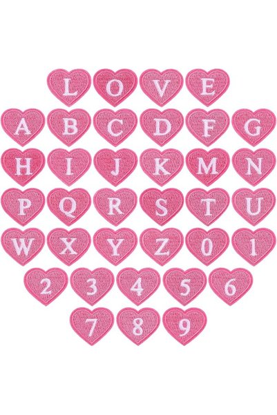 beinkmake 36pcs Pink Heart Iron on Letter Number Patches Mini Heart Shape Fab...