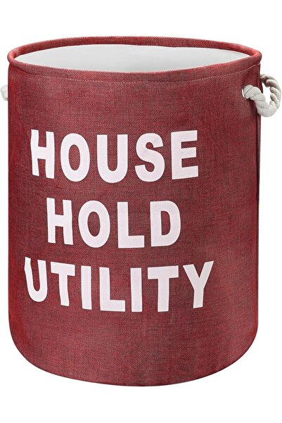 Lawazim Round Laundry Basket with Printed Letters -Dark Blue- Collapsible Ham...