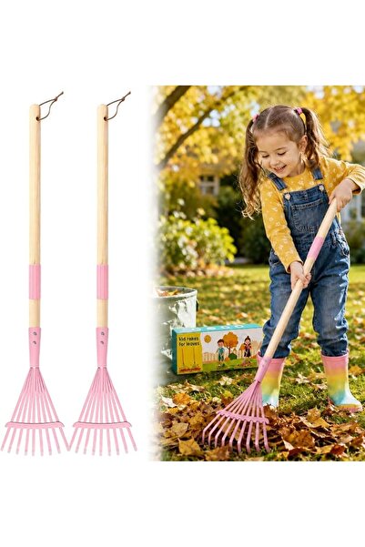 PJT 2 Pcs Kids Rakes for Leaves,28" Toddler Size Metal Children Rakes for Leaf