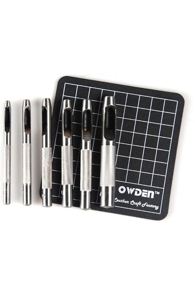 GENERAL مجموعة أدوات ثقب الجلد من OWDEN مكونة من 6 قطع مع لوح قطع (1/8 "-5/16")