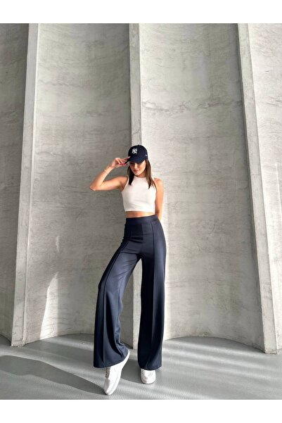 VELLMORA Modal Fabric Waist Belted Palazzo Trousers with Grass Detail