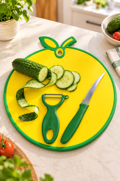 EMİLA HOME Cutting Board Lemon Model + Fruit and Vegetable Peeler + Fruit and...