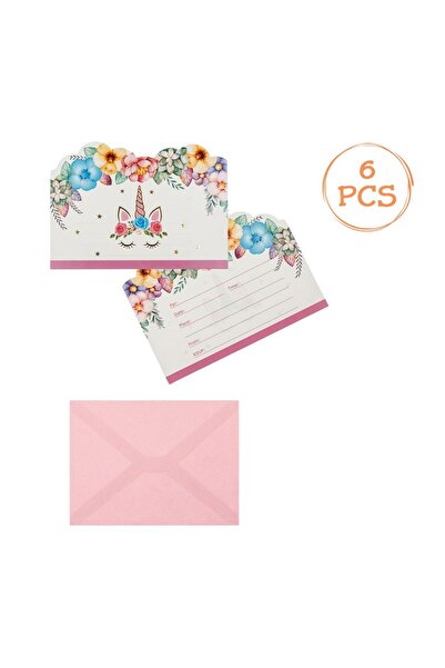 OEM Set 6 invitații unicorn cu folie + 6 plicuri roz – petrecere gata de comp...