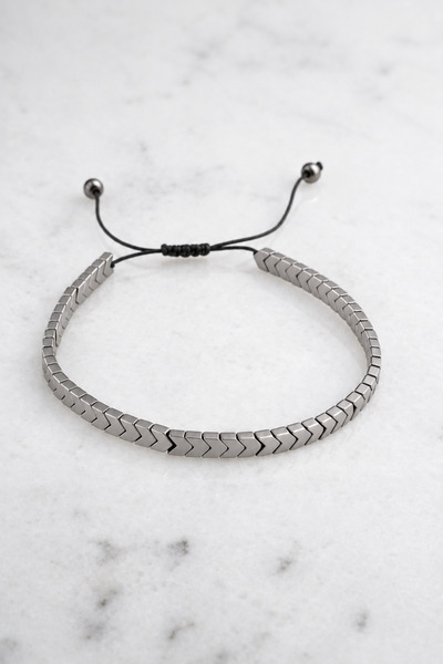 Nereze Tiny Arrow Design Gray Hematite Natural Stone Macrame Men's Bracelet