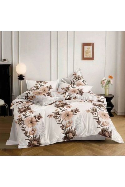 CumparaMisim Lenjerie pat dublu, bumbac satinat, 4 piese, Crem, flori