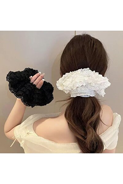 GENERAL 2 Pcs Oversized Lace Scrunchies for Women, Double Layer Ruffled Hair ...