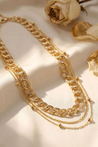 norsary Gold Color Brass Chain Model Combination Women's Necklace