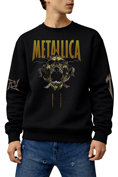 Fuddy Moda Hanorac unisex oversize Metallica, cu imprimeu pe mâneci, cu gât t...