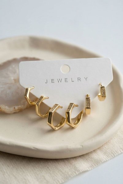norsary Honeycomb Model Gold Color Zircon Stone Brass Women's Earring Set
