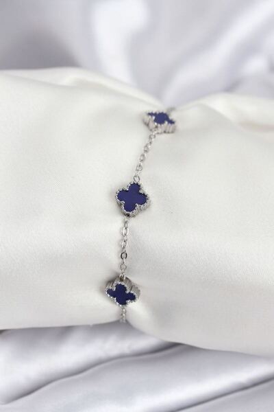 norsary 316L Steel Silver Color Navy Blue Baby Boy Clover Women's Bracelet