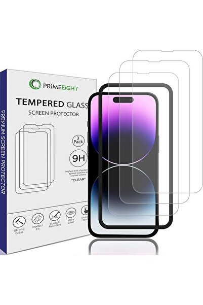 PRIMEEIGHT واقي شاشة زجاجي مقوى فائق النحافة 9H لهاتف iPhone 14 Pro، عبوة من ...