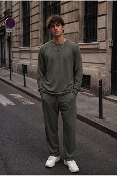 MADZEYMODA Ανδρικό σετ 2 τεμαχίων Oysh Fabric Crew Neck Khaki Sweat & Παντελό...