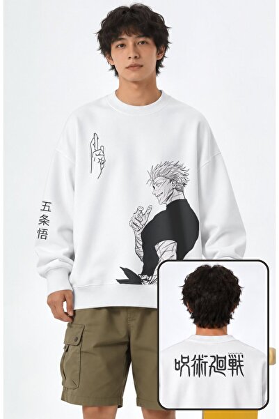 Fuddy Moda Unisex Oversize Jjk Satoru Gojo Anime Themed Hoodless Sweatshirt w...