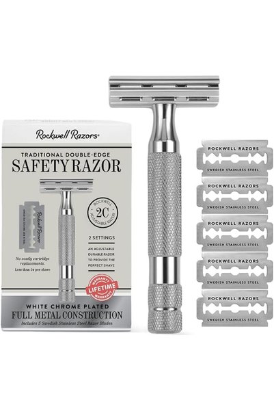 ROCKWELL RAZORS ماكينة حلاقة 2C مع 5 شفرات، طقم من 6 قطع، كروم أبيض |   إعداد...