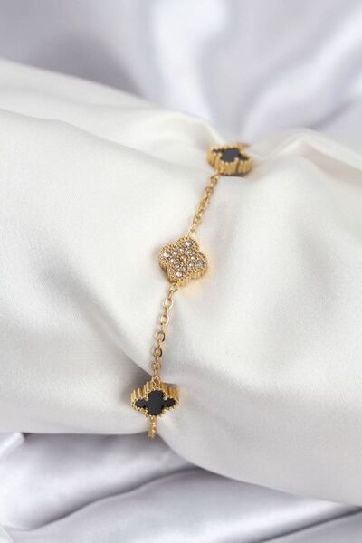 norsary 316L Steel Gold Color Black and Zircon Stone Baby Boy Clover Women's ...