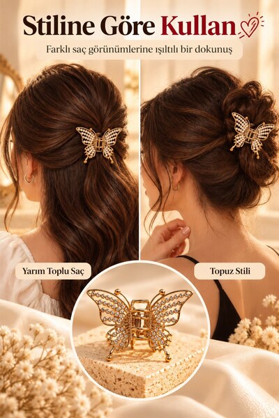 FLY LIFE Stoned Butterfly Hairpin Buckle Stylish Shiny Women's Hair Clip Gold Color