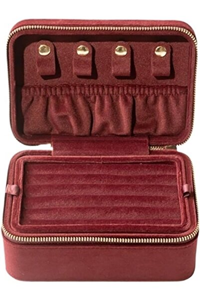 GENERAL موقف المجوهرات Velvet Travel Jewelry Organizer Double Layer Case(Red)