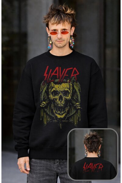 Fuddy Moda Hanorac unisex supradimensionat Slayer, cu imprimeu pe spate, fără...