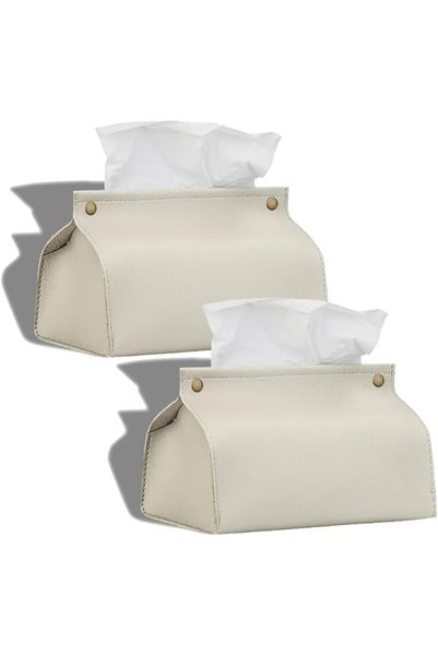 JZS Tissue Box Holder, PU Leather Tissue Box Cover, Box Case Organizer for Li...